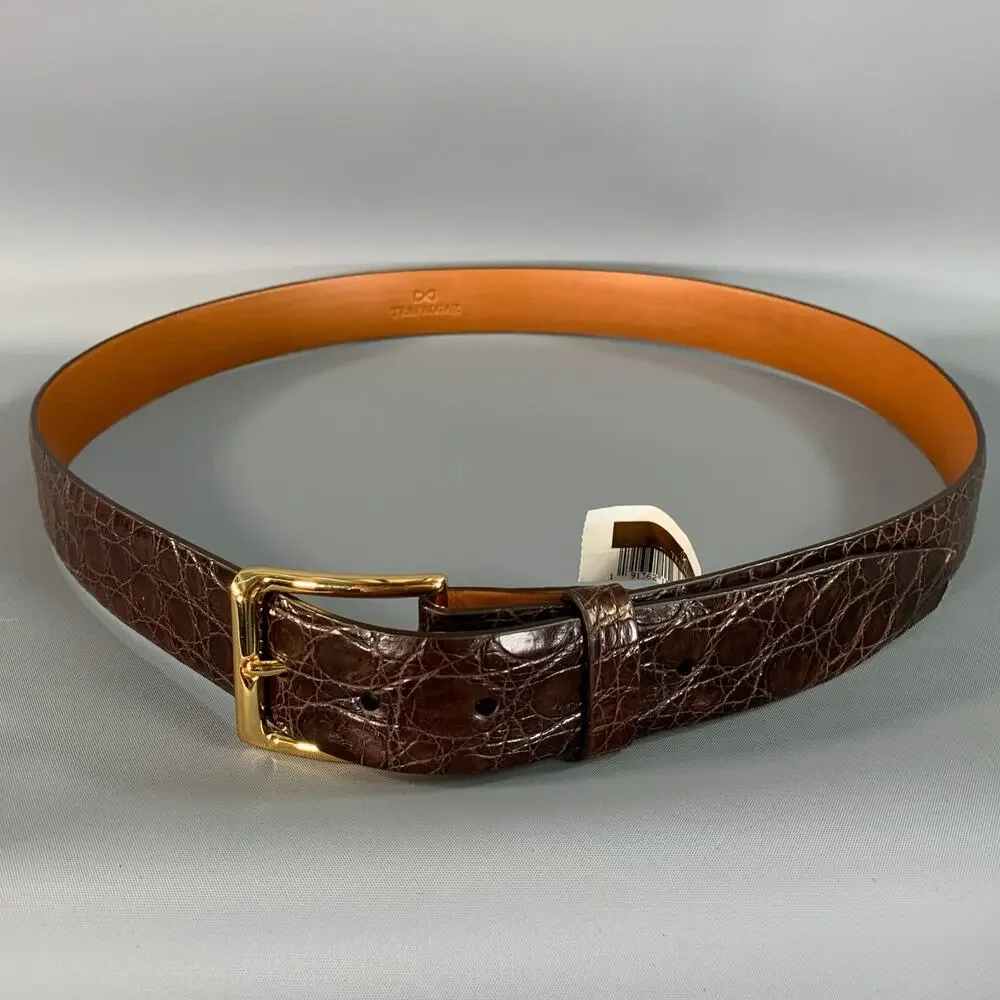 TRAFALGAR Size 42 Brown Croc Embossed Crocodile Belt